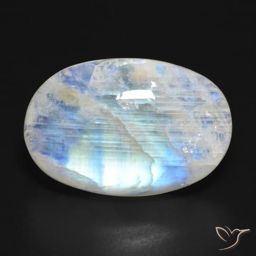 21.64ct طبيعي أبيض مزرق قوس قزح حجر القمر, بيضوي, نصف شفاف
