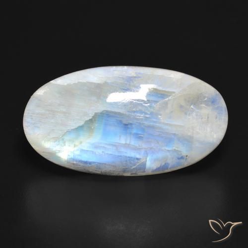 25.60ct طبيعي أبيض مزرق قوس قزح حجر القمر, بيضوي, نصف شفاف