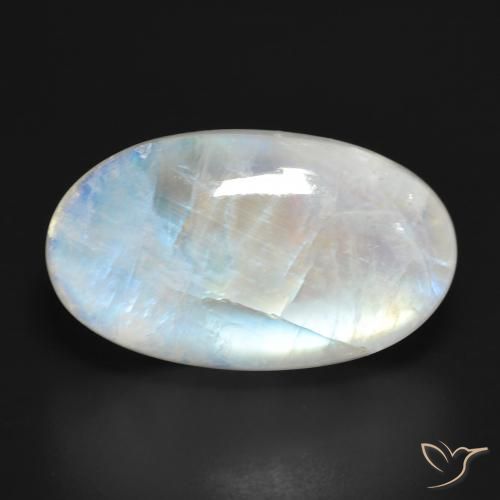 25.94ct طبيعي أبيض مزرق قوس قزح حجر القمر, بيضوي, نصف شفاف