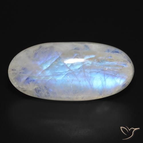 28.30ct طبيعي أبيض مزرق قوس قزح حجر القمر, بيضوي, نصف شفاف