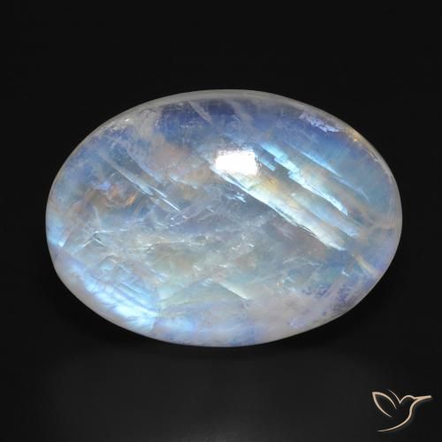 31.82ct طبيعي أبيض مزرق قوس قزح حجر القمر, بيضوي, نصف شفاف