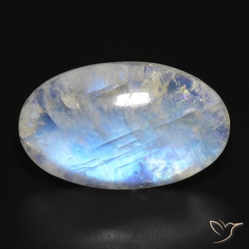 23.70ct طبيعي أبيض مزرق قوس قزح حجر القمر, بيضوي, نصف شفاف, Photo A