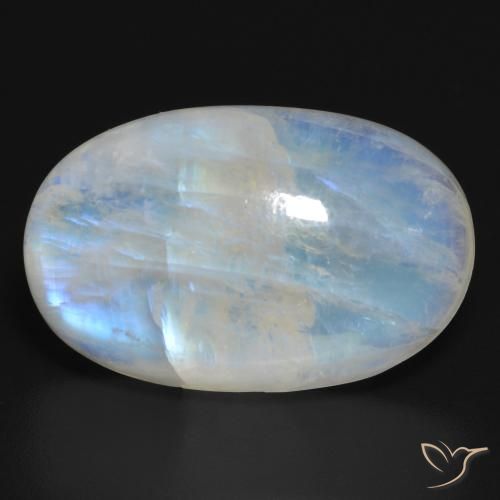 20.64ct طبيعي أبيض مزرق قوس قزح حجر القمر, بيضوي, نصف شفاف