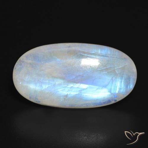 22.34ct طبيعي أبيض مزرق قوس قزح حجر القمر, بيضوي, نصف شفاف