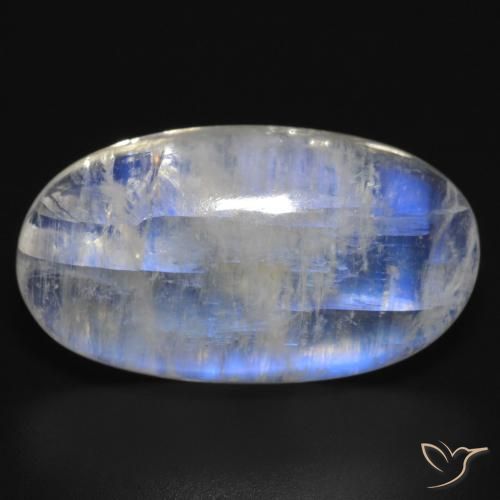 18.15ct طبيعي أبيض مزرق قوس قزح حجر القمر, بيضوي, نصف شفاف