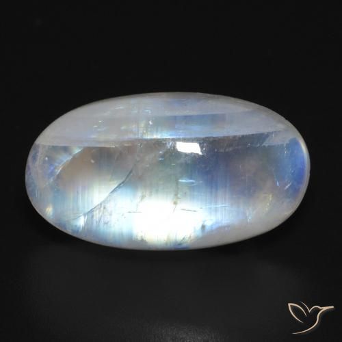 12.55ct طبيعي أبيض مزرق قوس قزح حجر القمر, بيضوي, نصف شفاف