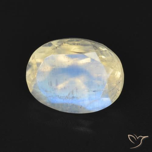 1.92ct طبيعي أبيض مزرق قوس قزح حجر القمر, بيضوي, شفاف