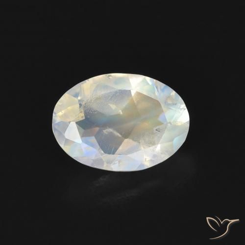 0.72ct طبيعي أبيض مزرق قوس قزح حجر القمر, بيضوي, شفاف