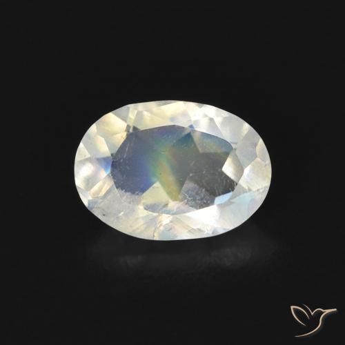 0.67ct طبيعي أبيض مزرق قوس قزح حجر القمر, بيضوي, شفاف