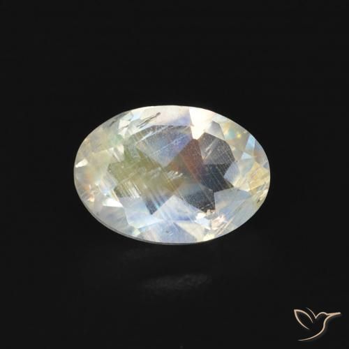 0.76ct طبيعي أبيض مزرق قوس قزح حجر القمر, بيضوي, شفاف