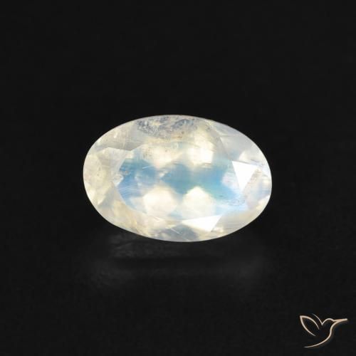 0.54ct طبيعي أبيض مزرق قوس قزح حجر القمر, بيضوي, شفاف
