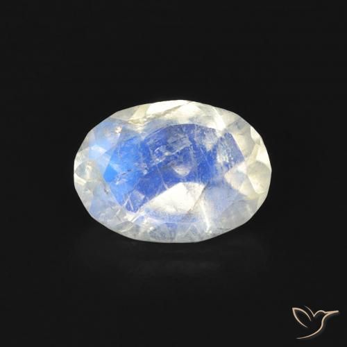 0.74ct طبيعي أبيض مزرق قوس قزح حجر القمر, بيضوي, شفاف