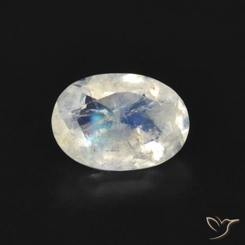 0.69ct طبيعي أبيض مزرق قوس قزح حجر القمر, بيضوي, شفاف
