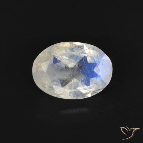 0.77ct طبيعي أبيض مزرق قوس قزح حجر القمر, بيضوي, شفاف