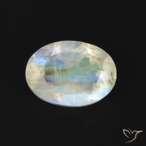 0.85ct طبيعي أبيض مزرق قوس قزح حجر القمر, بيضوي, شفاف