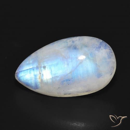 11.38ct طبيعي أبيض مزرق قوس قزح حجر القمر, شكل الكمثرى, نصف شفاف