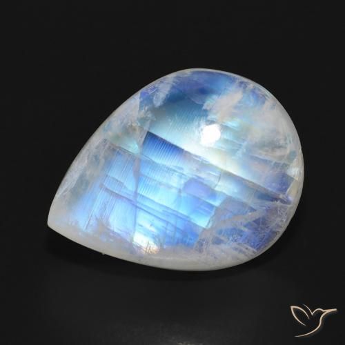 13.00ct طبيعي أبيض مزرق قوس قزح حجر القمر, شكل الكمثرى, نصف شفاف