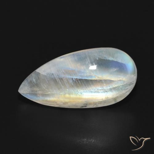 7.08ct طبيعي أبيض مزرق قوس قزح حجر القمر, شكل الكمثرى, نصف شفاف