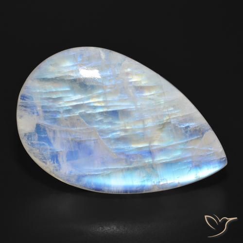 47.73ct طبيعي أبيض مزرق قوس قزح حجر القمر, شكل الكمثرى, نصف شفاف