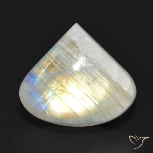 13.90ct طبيعي أبيض مزرق قوس قزح حجر القمر, شكل الكمثرى, نصف شفاف
