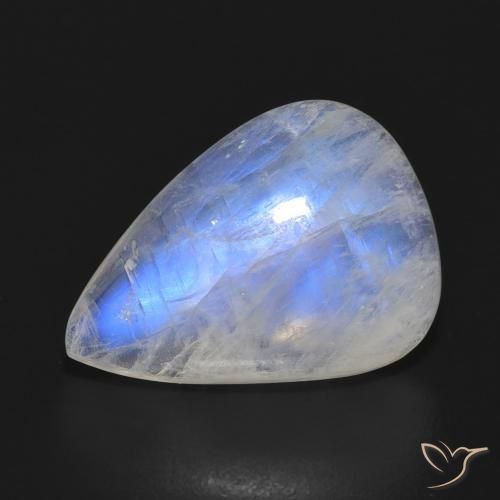 10.21ct طبيعي أبيض مزرق قوس قزح حجر القمر, شكل الكمثرى, نصف شفاف
