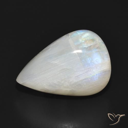 16.83ct طبيعي أبيض مزرق قوس قزح حجر القمر, شكل الكمثرى, نصف شفاف