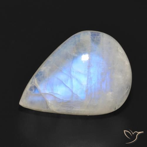 12.69ct طبيعي أبيض مزرق قوس قزح حجر القمر, شكل الكمثرى, نصف شفاف