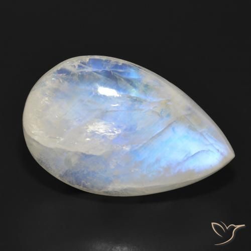 28.68ct طبيعي أبيض مزرق قوس قزح حجر القمر, شكل الكمثرى, نصف شفاف