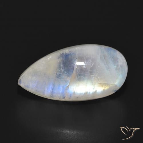 12.48ct طبيعي أبيض مزرق قوس قزح حجر القمر, شكل الكمثرى, نصف شفاف
