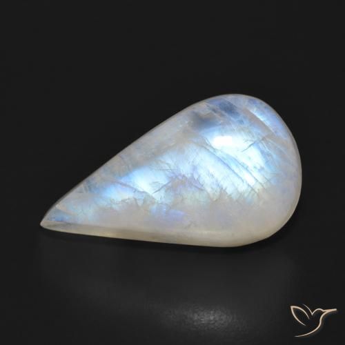 12.76ct طبيعي أبيض مزرق قوس قزح حجر القمر, شكل الكمثرى, نصف شفاف