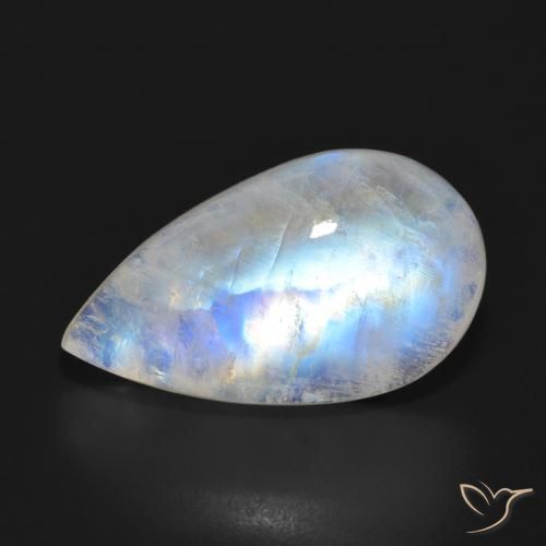14.91ct طبيعي أبيض مزرق قوس قزح حجر القمر, شكل الكمثرى, نصف شفاف