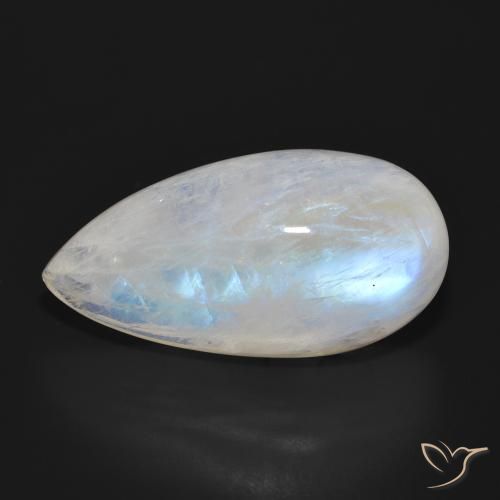 25.85ct طبيعي أبيض مزرق قوس قزح حجر القمر, شكل الكمثرى, نصف شفاف