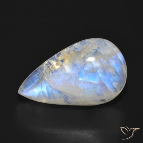 17.93ct طبيعي أبيض مزرق قوس قزح حجر القمر, شكل الكمثرى, نصف شفاف