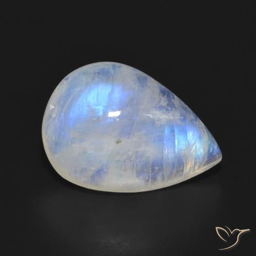 9.55ct طبيعي أبيض مزرق قوس قزح حجر القمر, شكل الكمثرى, نصف شفاف