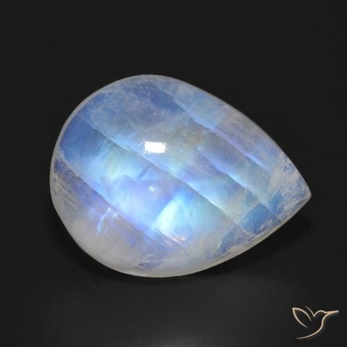 11.64ct طبيعي أبيض مزرق قوس قزح حجر القمر, شكل الكمثرى, نصف شفاف