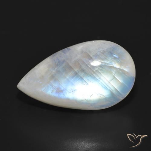 21.04ct طبيعي أبيض مزرق قوس قزح حجر القمر, شكل الكمثرى, نصف شفاف
