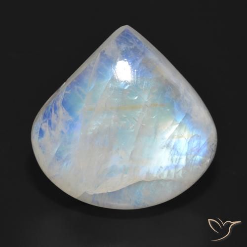 30.80ct طبيعي أبيض مزرق قوس قزح حجر القمر, شكل الكمثرى, نصف شفاف