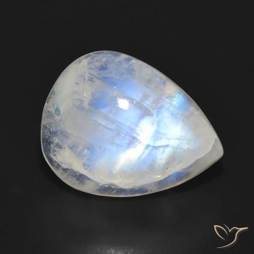 13.18ct طبيعي أبيض مزرق قوس قزح حجر القمر, شكل الكمثرى, نصف شفاف
