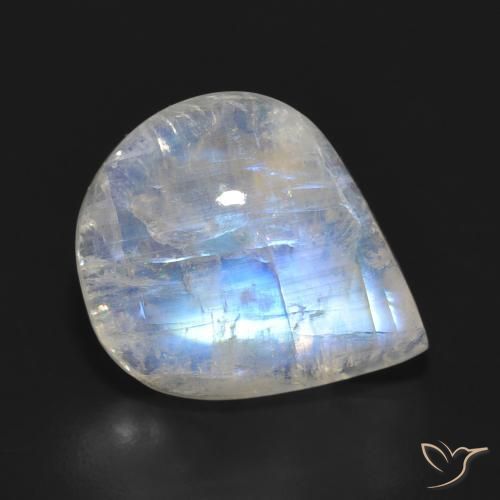 11.15ct طبيعي أبيض مزرق قوس قزح حجر القمر, شكل الكمثرى, نصف شفاف