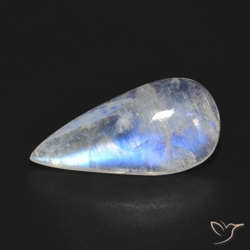 5.47ct طبيعي أبيض مزرق قوس قزح حجر القمر, شكل الكمثرى, نصف شفاف