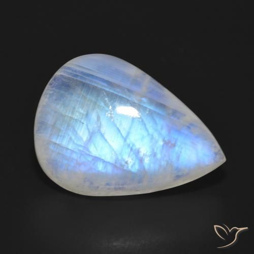 11.87ct طبيعي أبيض مزرق قوس قزح حجر القمر, شكل الكمثرى, نصف شفاف