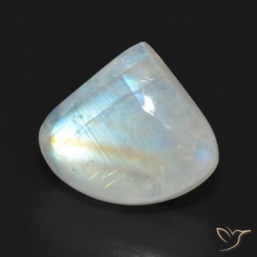 10.90ct طبيعي أبيض مزرق قوس قزح حجر القمر, شكل الكمثرى, نصف شفاف