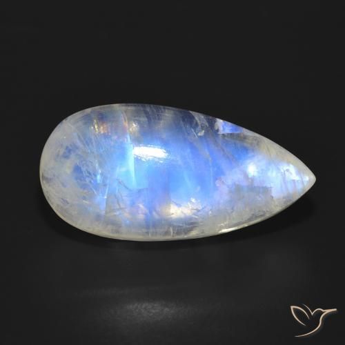 18.02ct طبيعي أبيض مزرق قوس قزح حجر القمر, شكل الكمثرى, نصف شفاف