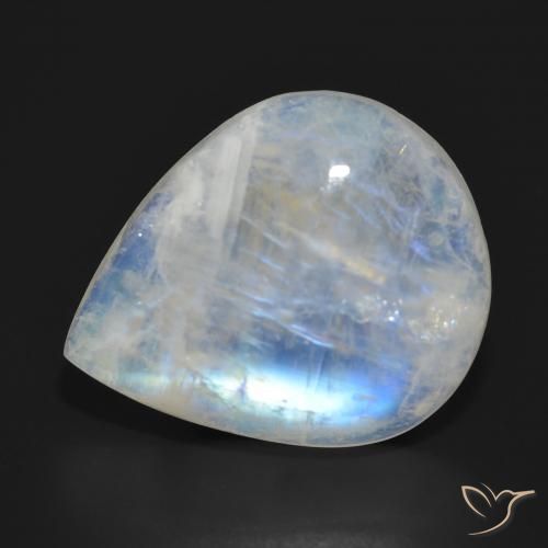 19.29ct طبيعي أبيض مزرق قوس قزح حجر القمر, شكل الكمثرى, نصف شفاف