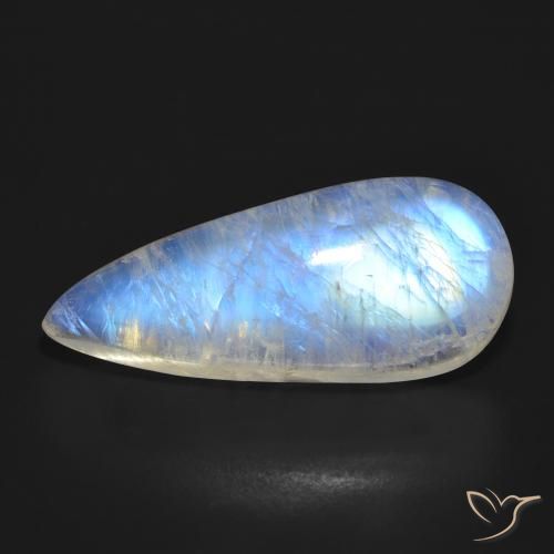 17.24ct طبيعي أبيض مزرق قوس قزح حجر القمر, شكل الكمثرى, نصف شفاف