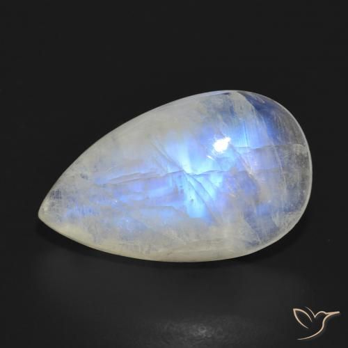 10.47ct طبيعي أبيض مزرق قوس قزح حجر القمر, شكل الكمثرى, نصف شفاف