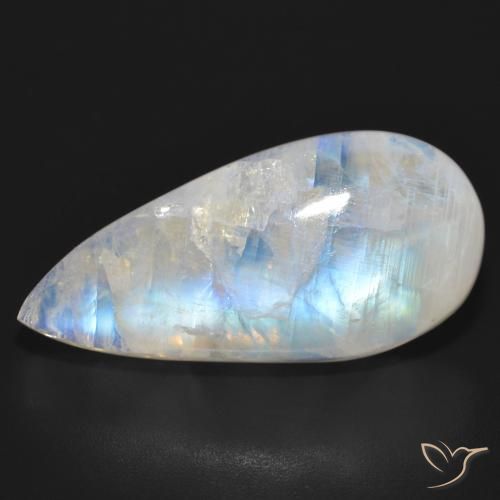 23.92ct طبيعي أبيض مزرق قوس قزح حجر القمر, شكل الكمثرى, نصف شفاف
