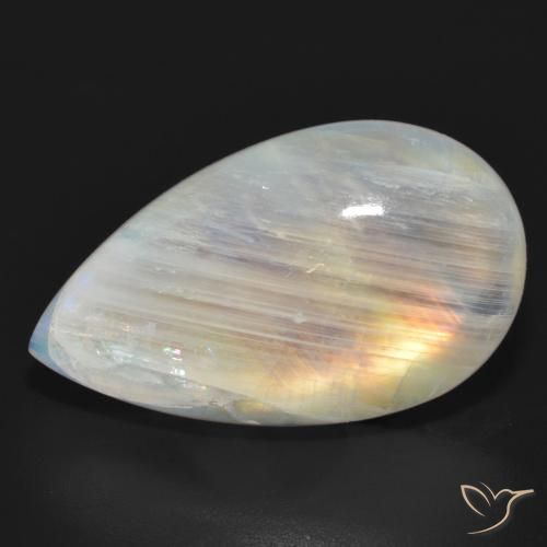 23.63ct طبيعي أبيض مزرق قوس قزح حجر القمر, شكل الكمثرى, نصف شفاف