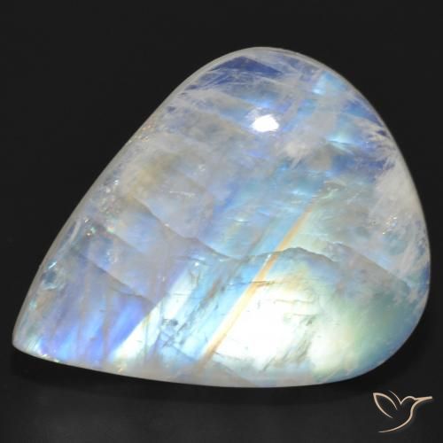 20.35ct طبيعي أبيض مزرق قوس قزح حجر القمر, شكل الكمثرى, نصف شفاف
