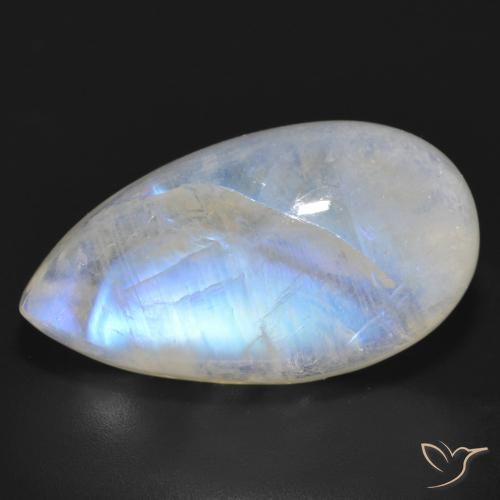 20.60ct طبيعي أبيض مزرق قوس قزح حجر القمر, شكل الكمثرى, نصف شفاف